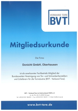 BVT Mitgliedsurkunde
